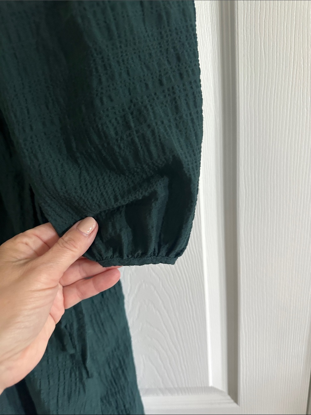 Dark Green Puff Sleeve Wrap Mini Dress - Picture 3 of 8